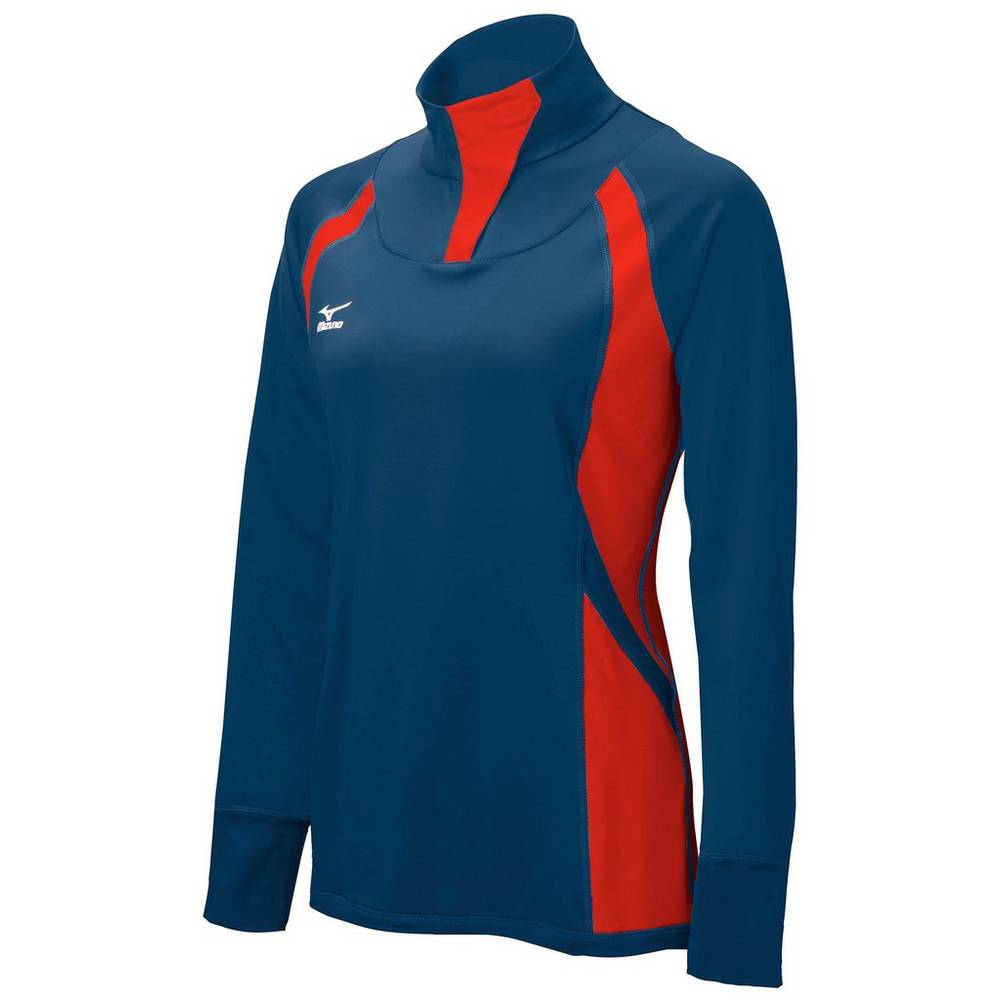 Womens Mizuno Nine Collection: Drive Half-Zip Jacket Navy/Red Philippines (OEXMRD052)